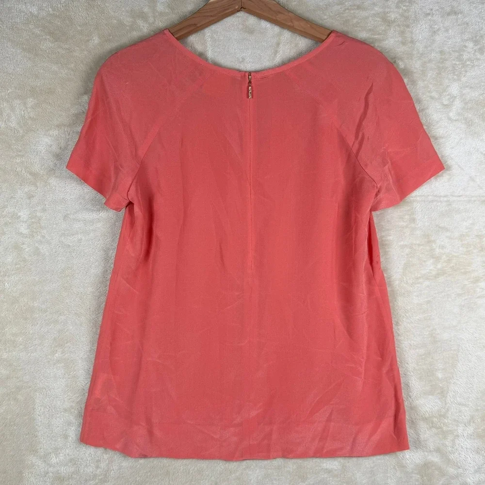 Tory Burch 100% Silk Top Women's Size‎ 6 Coral Pink Short Sleeve Blouse